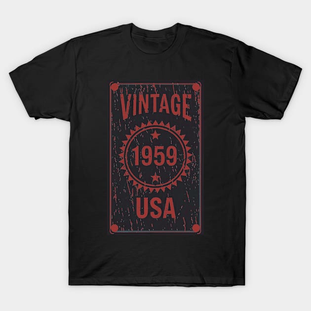 Vintage 1959 USA Deep Red T-Shirt by Fractalizer